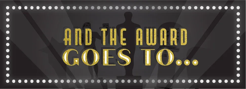 A graphic with an award show theme, reading "And the award goes to..." in gold glitter.